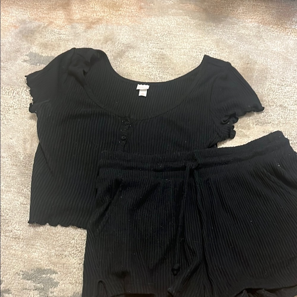 Black Ribbed Two-Piece Set - Picture 2 of 5